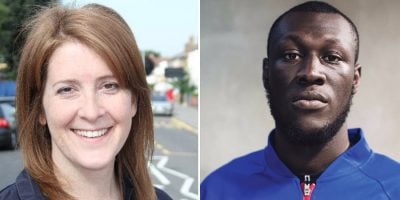 2 panel image of British MP Sarah Jones and Grime musician Stormzy