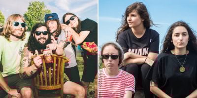 2 panel image featuring The Bennies and Camp Cope