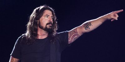 Foo Fighters Dave Grohl pointing fiercely