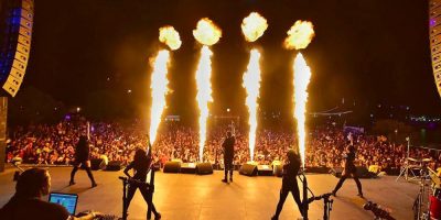 Fire shoots from the stage at OVO Fest