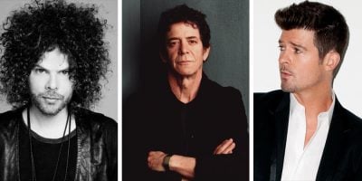 3 panel image featuring Wolfmother's Andrew Stockdale, Lou Reed, and Robin Thicke