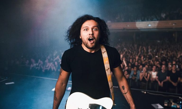 Gang of Youths frontman David Le'aupepe looks shocked onstage