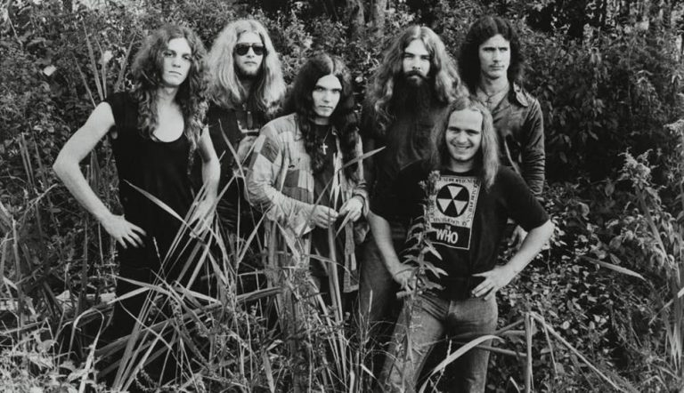 Members of US rock group Lynyrd Skynyrd outside in an undated promo photograph