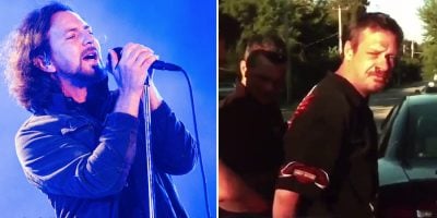 2 panel image of Pearl Jam's Eddie Vedder, and a screenshot from 'Live PD'