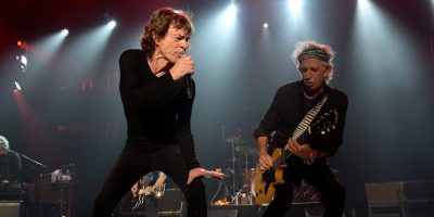 Mick Jagger and Keith Richards of The Rolling Stones playing live