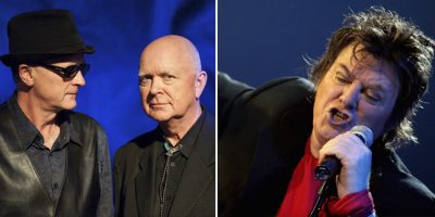 2 panel image of The Angels' Rick and John Brewster, and former frontman Doc Neeson