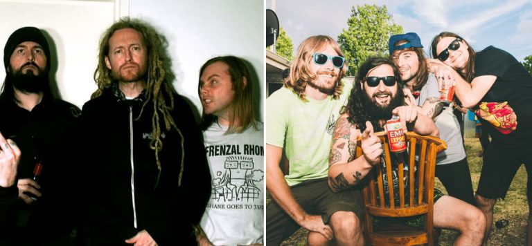 2 panel image of Frenzal Rhomb & The Bennies