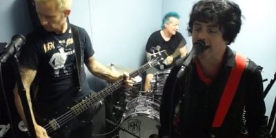 Screenshot of Green Day performing their recent Facebook live gig