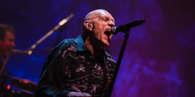 Peter Garrett of Midnight Oil sings onstage