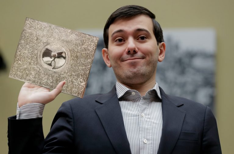 Doctored image of Martin Shkreli holding Wu-Tang Clan's $2m album