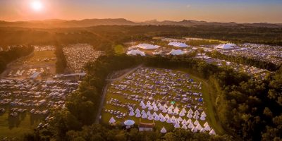 Bluesfest music festival shot from the air