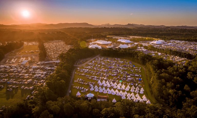 Bluesfest music festival shot from the air