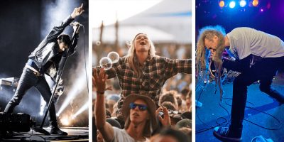 3 panel image featuring Grinspoon, a punter at Beyond The Valley, and Frenzal Rhomb, three great ideas for New Year's Eve