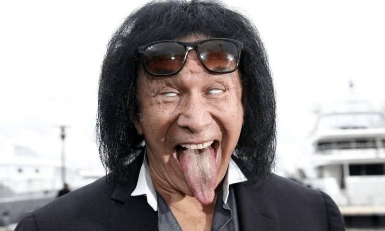 Gene Simmons of KISS sticks his tongue out