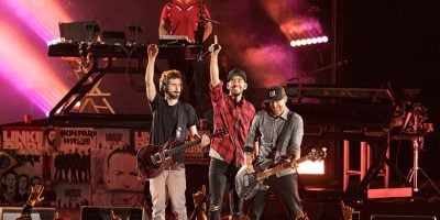 Members of Linkin Park at their memorial for Chester Bennington