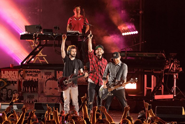 Members of Linkin Park at their memorial for Chester Bennington