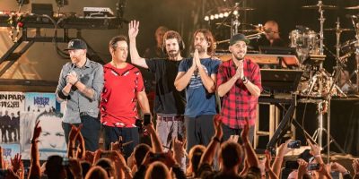 Members of Linkin Park at their memorial for Chester Bennington