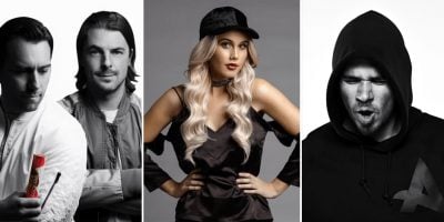 3 panel image of acts on the Ultra Music Festival lineup, including Axwell Λ Ingrosso, Tigerlily & Afrojack