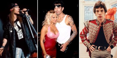 3 panel image featuring Axl Rose, Tommy Lee & Pamela Anderson, and Mick Jagger