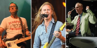 Weezer's Scott Shriner, Alice In Chains' Jerry Cantrell, and Devo's Josh Freese, who are playing with The Hellcat Saints this week