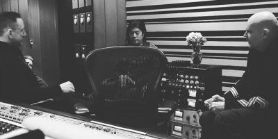 Instagram photo of Jimmy Chamberlin, James Iha, and Billy Corgan of The Smashing Pumpkins in the studio together.