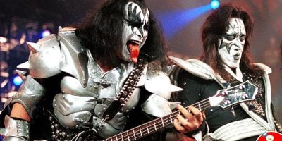Gene Simmons, performing live with KISS