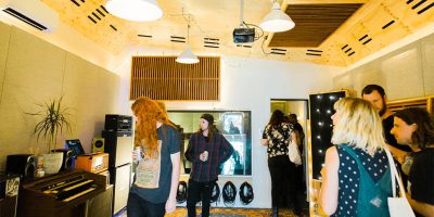 Image of visitors at the relaunch of Melbourne's Homesurgery Recordings recording studio