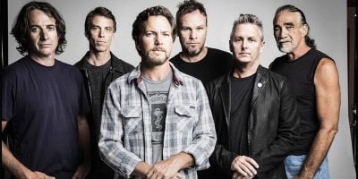 Members of grunge rock band Pearl Jam, including touring member Boom Gaspar