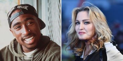 2 panel image of Tupac Shakur and Madonna