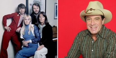 2 panel image of Swedish pop legends ABBA, and Molly Meldrum