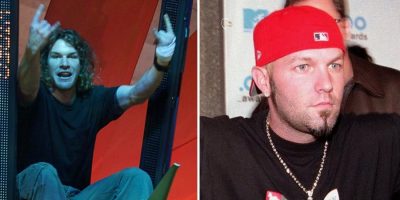 2 panel image of Rage Against The Machine's Tim Commerford and Limp Bizkit's Fred Durst