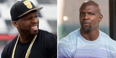2 panel image of 50 Cent and Terry Crews