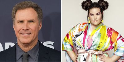 2 panel image of US actor Will Ferrell and Eurovision 2018 winner Netta
