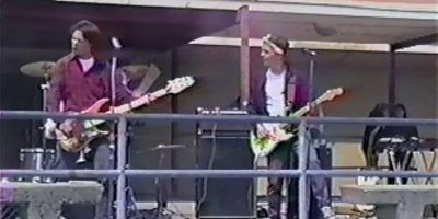'90s music legends Green Day performing at Pinole Valley High School, California in 1990
