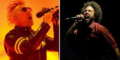 2 panel image of Tool's Maynard James Keenan and Rage Against The Machine's Zack De La Rocha