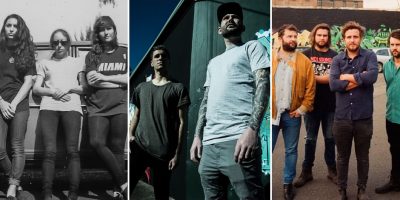3 panel image of Camp Cope, Halfwait, and Bad//Dreems, three Australian guitar-playing bands