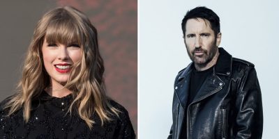 2 panel image of Taylor Swift and Nine inch Nails' Trent Reznor