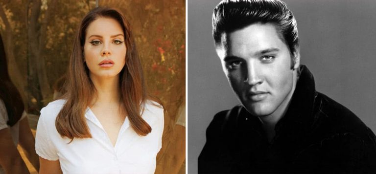 2 panel image of Lana Del Rey and Elvis Presley