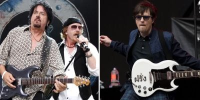 2 panel image of US rock bands Toto and Weezer