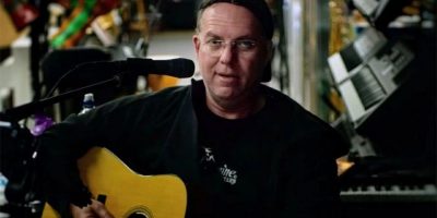 Scott Burford during his attempt for the world's longest guitar marathon.