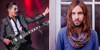 2 panel image of Arctic Monkeys frontman Alex Turner and Tame Impala's Kevin Parker