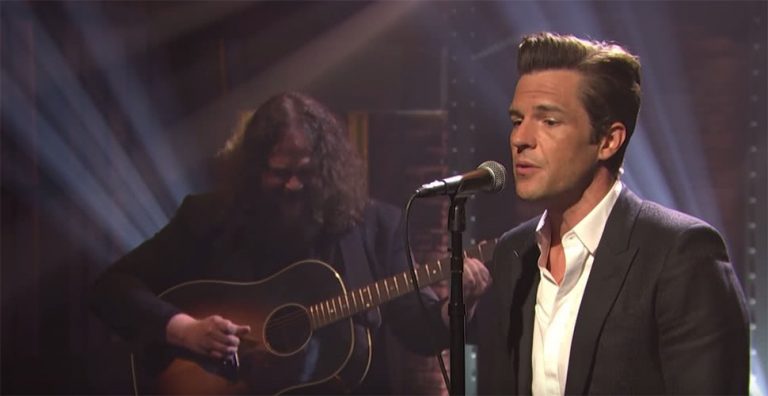 The Killers' Brandon Flowers performing on 'Late Night With Seth Meyers'