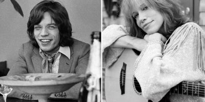 2 panel image of Mick Jagger and Carly Simon