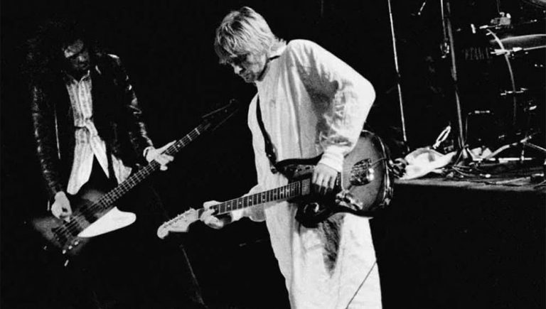 Nirvana's Kurt Cobain performing at the 1992 Reading Festival