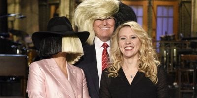 Image of Sia, Donald Trump, and comedian Kate McKinnon on Saturday Night Live