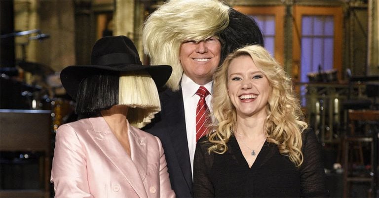 Image of Sia, Donald Trump, and comedian Kate McKinnon on Saturday Night Live