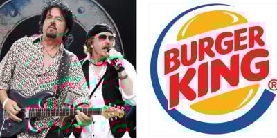2 panel image of US rock band Toto and the logo for Burger King