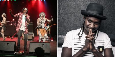 2 panel image of Yothu Yindi & The Treaty Project, and Baker Boy