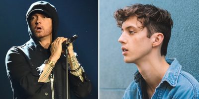 2 panel image of Eminem and Troye Sivan
