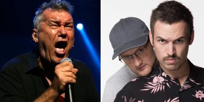 2 panel image of Cold Chisel's Jimmy Barnes and triple j's Ben & Liam